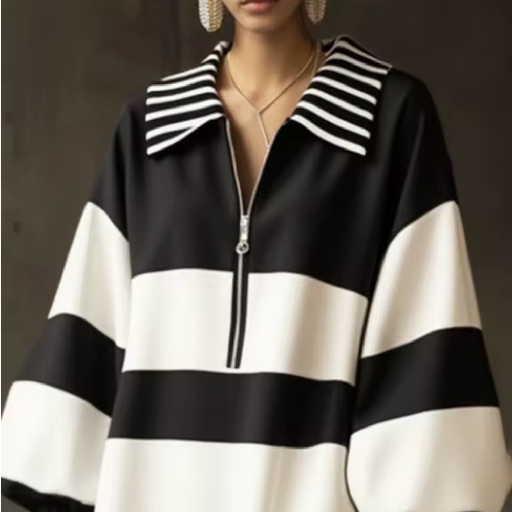 Black and White Striped Women's Dress - Picture 2 of 3
